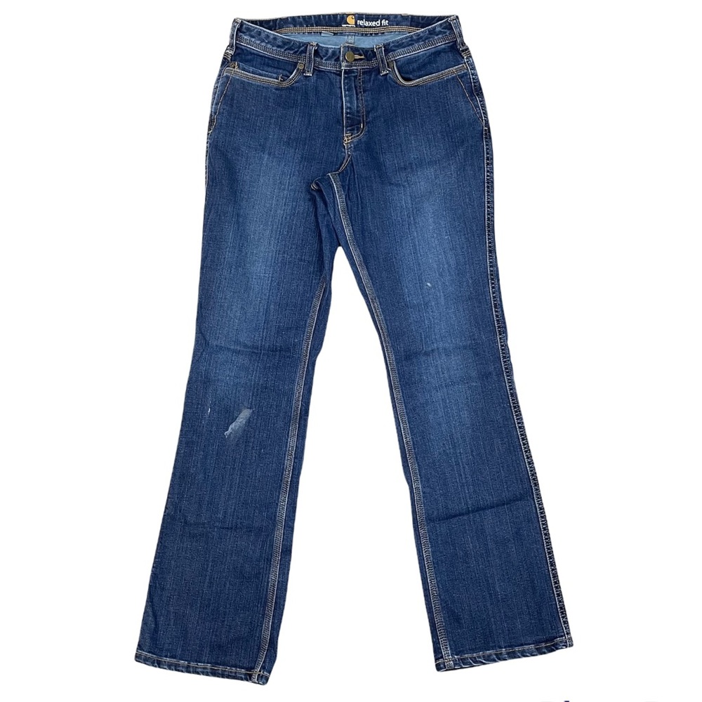 Carhartt Relaxed Fit Jeans Women's Size 8 Tall Dark Wash Stretch Rugged Workwear